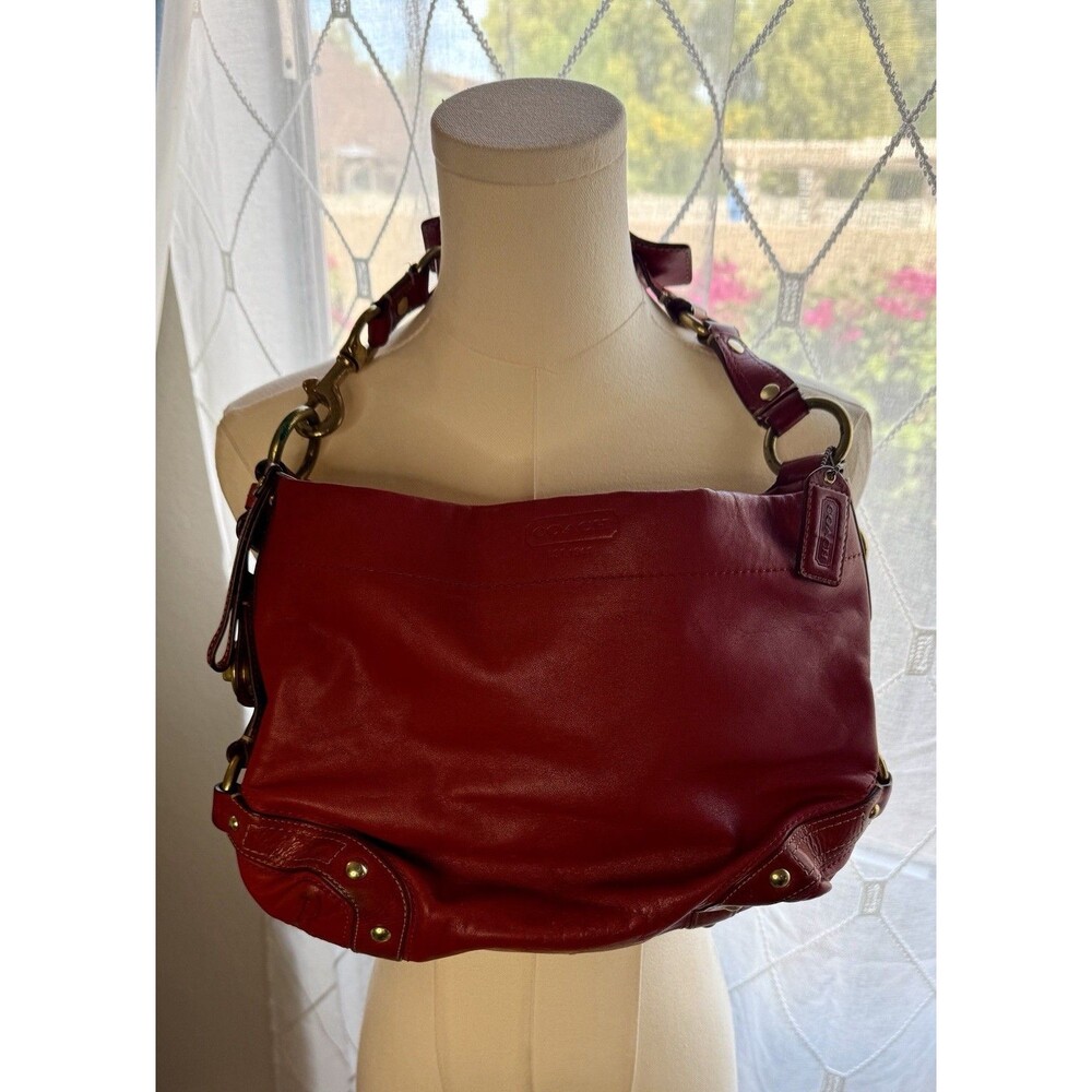 Coach Carly Hobo Bag 10615 Red Leather Y2K Brass Purse Vintage READ
